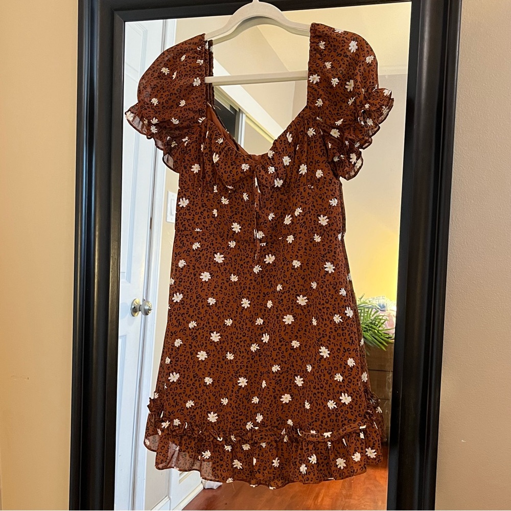 Rust Floral Ruffle Dress